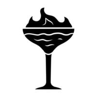 icona del glifo cocktail fiammeggiante. bicchiere da martini con bevande e fuoco ardente. bere con alcol ad alta gradazione infiammabile. simbolo della sagoma. spazio negativo. illustrazione vettoriale isolato