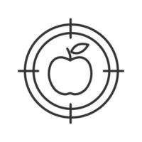 puntare sull'icona lineare della mela. illustrazione di linea sottile di obiettivo di alimentazione sana. ricerca del simbolo del contorno nutrizionista. disegno di contorno isolato vettoriale