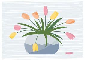 vaso piatto con fiori - illustrazione su sfondo texture. vettore