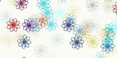 modello di doodle di vettore blu chiaro, giallo con fiori.