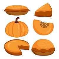 set di torta di zucca. illustrazione vettoriale per il ringraziamento e le vacanze. isolato, stile cartone animato