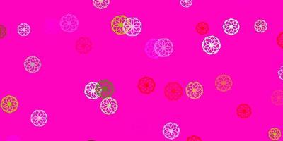 modello di doodle vettoriale rosa chiaro, verde con fiori.