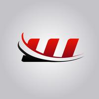 logo iniziale W Letter con swoosh colorato di rosso e nero vettore