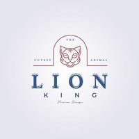 carino re leone linea vintage logo sorridente mascotte gatto leone modello vettoriale illustrazione grafica design