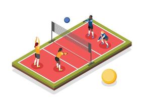 composizione isometrica nel parco giochi di pallavolo vettore