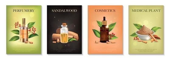 set di poster di cosmetici in legno di sandalo vettore