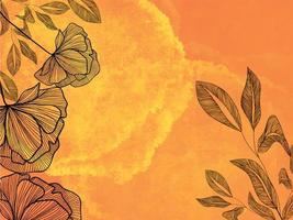 sfondo arancione con disegno a inchiostro di fiori e foglie vettore