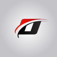 logo O Logo iniziale con swoosh colorato di rosso e nero vettore