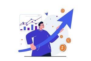 concetto piatto moderno di prestazioni di vendita per la progettazione di banner web. marketer migliora le statistiche finanziarie delle imprese, aumenta i profitti e raggiunge gli obiettivi. illustrazione vettoriale con scena di persone isolate