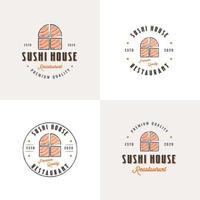 collezione di logo distintivo vintage ristorante sushi disegnato a mano vettore