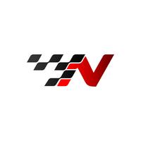 Lettera N con logo bandiera da corsa vettore