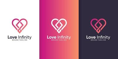 logo d'amore con il concetto di infinito e il vettore premium del modello di progettazione del biglietto da visita