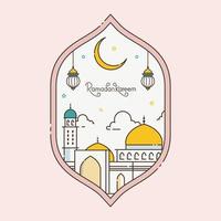 biglietto di auguri ramadan kareem con simbolo islamico line art vettore