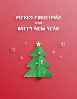 Celebrazione di Natale e felice anno nuovo auguri o invito in carta tagliata stile. vettore