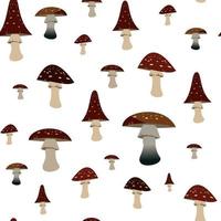modello di funghi di bosco. volare agarichi di diverse forme su uno sfondo bianco. illustrazione vettoriale per tessuto o imballaggio
