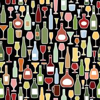Bottiglia di vino, modello di piastrelle di vetro vino. Bere sfondo di festa di vino vettore