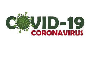 l'iscrizione o il logo del coronovir e del covid-19. banner con testo e un virus o un batterio. vettore