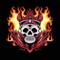 illustrazione del cranio del re di fuoco per il design e la stampa di t-shirt vettore