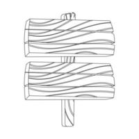 vettore di tabellone per le affissioni vuoto in legno linea nera. disegno a linea continua del cartello di direzione in legno sul palo. schizzo vettoriale della vecchia guida con tavola a forma di freccia in un contorno nero