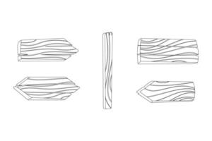 vettore di tabellone per le affissioni vuoto in legno linea nera. disegno a linea continua del cartello di direzione in legno sul palo. schizzo vettoriale della vecchia guida con tavola a forma di freccia in un contorno nero