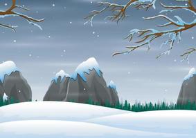 scena invernale con montagne di neve rocce colline vettore