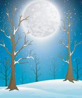 paesaggio forestale invernale con chiaro di luna e alberi spogli vettore