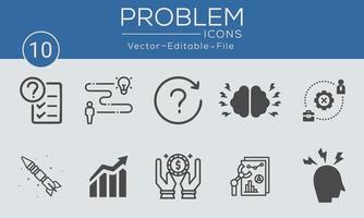 set di icone di concetto di problema. contiene tali icone per la risoluzione dei problemi, la depressione, l'analisi, la soluzione e altro, può essere utilizzato per il Web e le app. vettore libero disponibile.