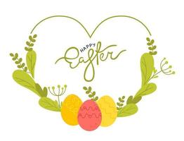 cornice a cuore con tulipani di salice e uova di Pasqua. illustrazione vettoriale in uno stile piatto isolato su uno sfondo bianco