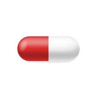 pillola rossa realistica 3d su fondo bianco. capsula medica e compressa. modello di medicamento farmaceutico. concetto medico e sanitario. illustrazione vettoriale isolata.