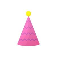 accessorio per la decorazione della festa di capodanno. cappello rosa festa di compleanno su sfondo bianco. tappo a cono colorato divertente cartone animato per l'anniversario di celebrazione. illustrazione vettoriale isolata.