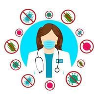 servizi di assistenza sanitaria. attacco di diversi batteri. protezione dai batteri. medico con una maschera sul viso vettore