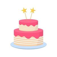 deliziosa torta per feste di compleanno, anniversari, matrimoni. panetteria colorata dolce gustosa. torta carina con gelato rosa sul piatto. illustrazione vettoriale isolata.