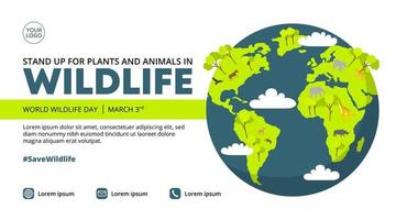 banner per la giornata mondiale della fauna selvatica con piante e animali sulla terra vettore