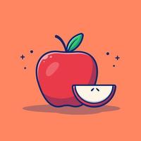 mela e fette di mela cartone animato icona vettore illustrazione. cibo natura icona concetto isolato vettore premium. stile cartone animato piatto