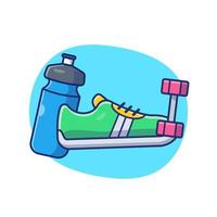 illustrazione dell'icona del vettore del fumetto delle scarpe con manubri e della bottiglia. sport icona sana concetto isolato vettore premium. stile cartone animato piatto