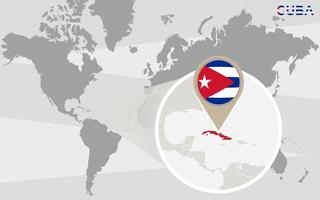 mappa del mondo con cuba ingrandita vettore