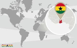 mappa del mondo con ghana ingrandito vettore