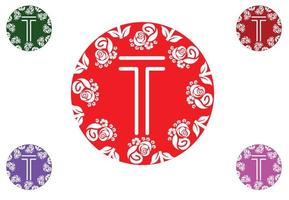 lettera t con logo floreale e modello di progettazione grafica icona vettore