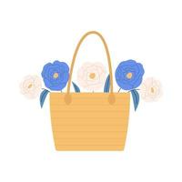 borsa con bouquet di fiori di peonie vettore