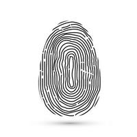 icona del vettore dell'impronta digitale isolata sulla scrittura con ombra. sistema di autorizzazione all'accesso di sicurezza. firma elettronica. tecnologia biometrica per l'identità personale.