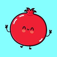 simpatico personaggio di frutta melograno divertente. icona dell'illustrazione del carattere kawaii del fumetto disegnato a mano di vettore. isolato su sfondo blu. concetto di carattere del frutto del melograno vettore