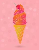 carino cono gelato colorato con ciliegia isolato su sfondo rosa. carta, poster, adesivo. vettore