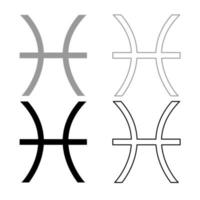 Pesci simbolo zodiaco icona contorno set grigio colore nero vettore