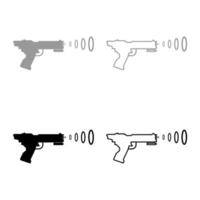 blaster spaziale giocattolo per bambini pistola futuristica pistola spaziale set di icone onda blaster colore grigio nero illustrazione vettoriale immagine in stile piatto