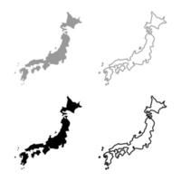 mappa di japon set di icone di colore nero grigio vettore