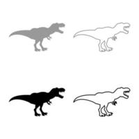 dinosauro tirannosauro t rex set di icone grigio nero vettore