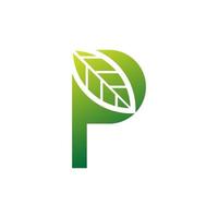 lettera p verde foglia natura logo design vettore