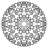 mandala di fiori di contorno nero. doodle elemento decorativo rotondo per libro da colorare isolato su sfondo bianco. cerchio geometrico floreale. vettore