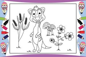 cartone animato animale suricato da colorare per bambini vettore