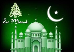 eid mubarak luna e sfondo stella con moschea vettore